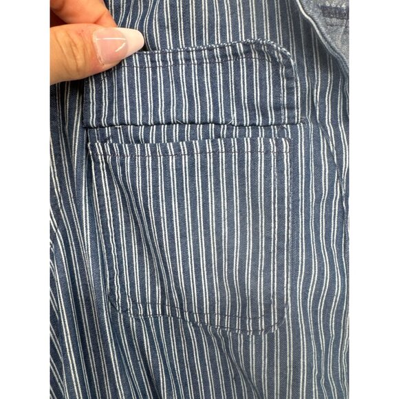 J Gee Dress Sz M? Blue Striped Shirt-Waist Zip-Up PolyCotton Slvless Pockets - Picture 3 of 13